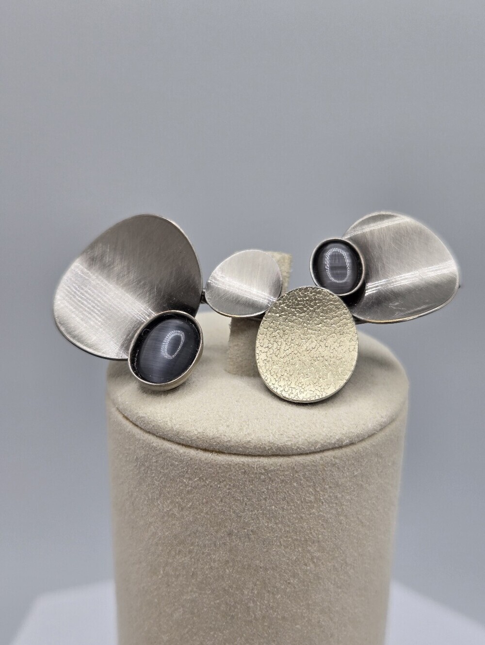 Christophe Poly Modernist Brooch Silver Gold Tone Signed Artisan 2"